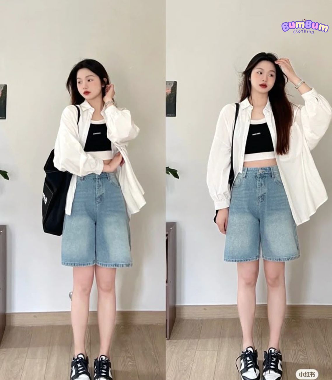 Phối áo sơ mi với quần short nữ theo dáng người