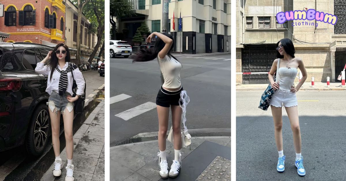 phối giày với quần short nữ