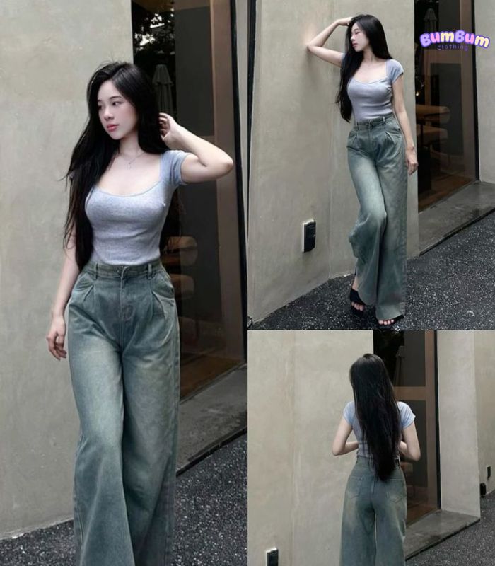 Mẹo giữ phom và giặt quần jean ống rộng đúng cách