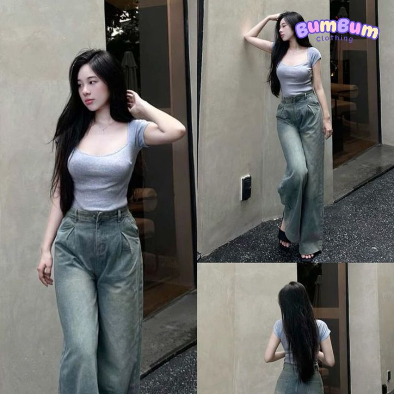 Cách phối đồ với quần jean ống suông