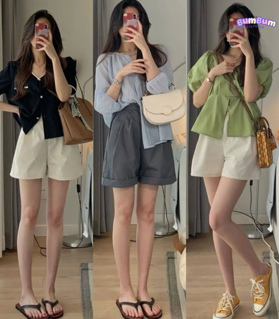Những kiểu áo phù hợp để phối áo sơ mi với quần short nữ