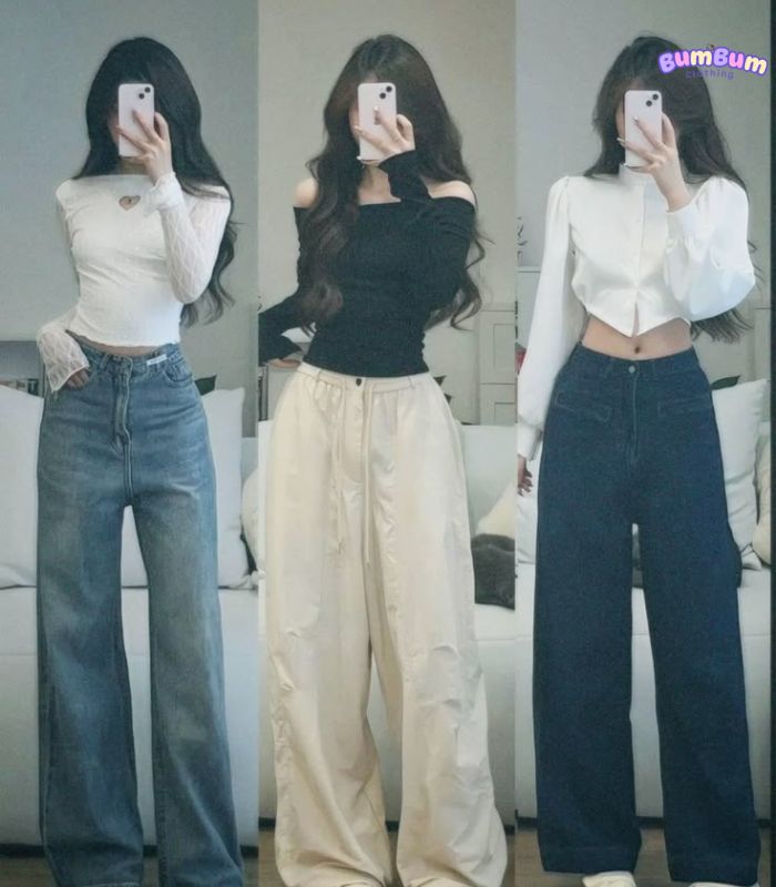 Gợi ý phối đồ với quần jean ống rộng theo mùa